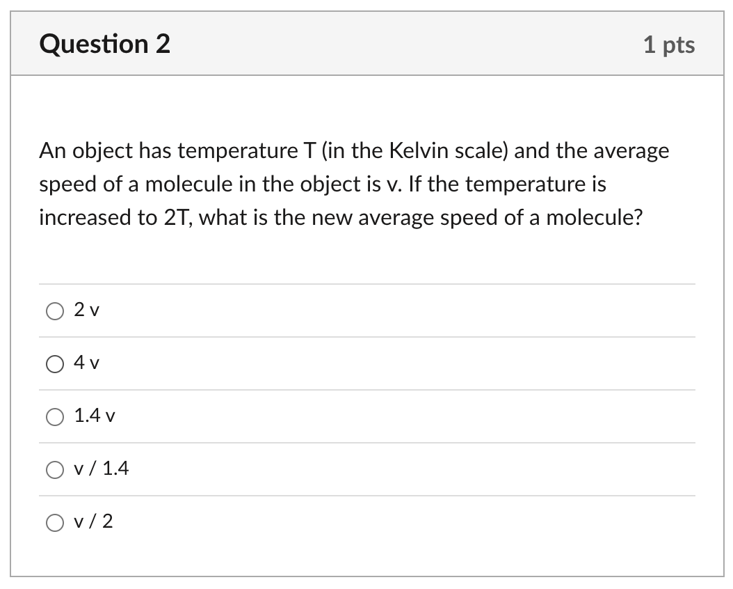 Solved Question 2 1 pts An object has temperature T (in the | Chegg.com