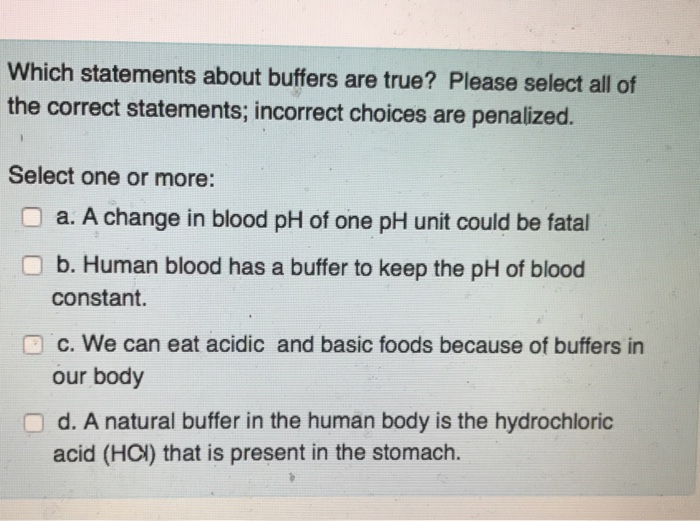 Solved Which Statements About Buffers Are True Please Chegg Com   Image