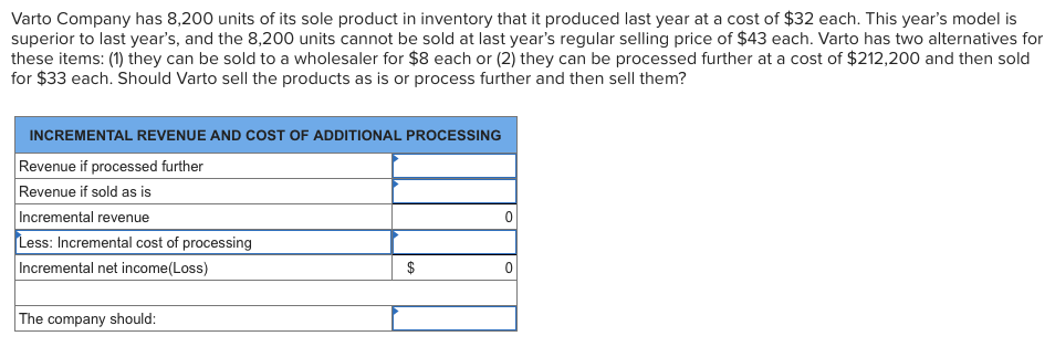 Solved Varto Company Has 8,200 Units Of Its Sole Product In 