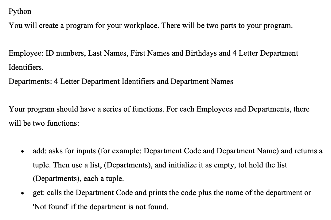 Solved Python You will create a program for your workplace. | Chegg.com