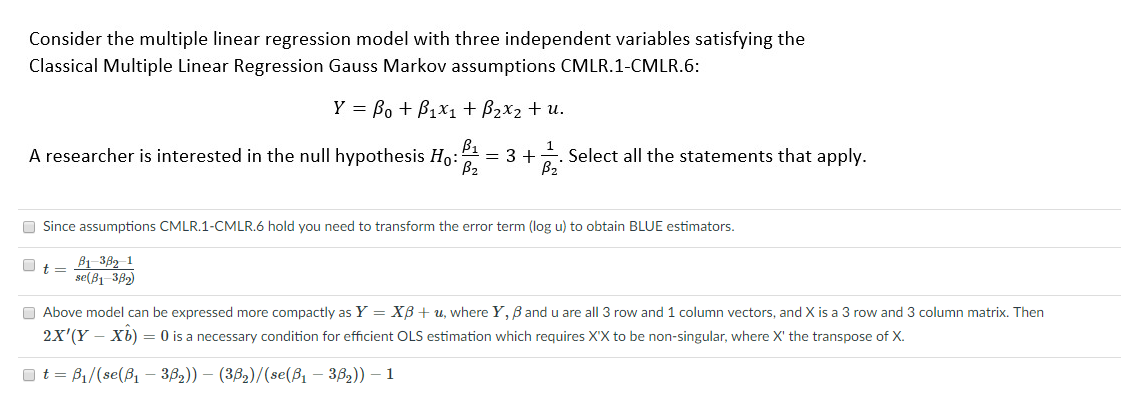 Solved Consider The Multiple Linear Regression Model With | Chegg.com