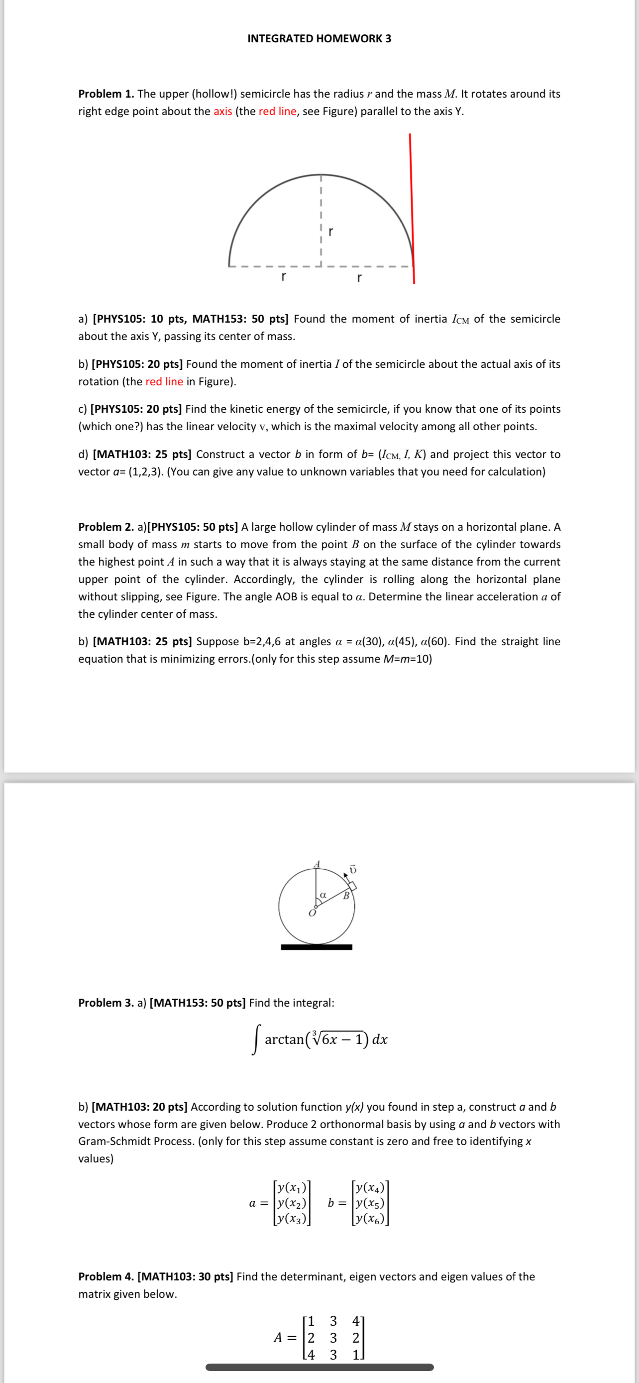 Solved Problem 1. ﻿The upper (hollow!) ﻿semicircle has the | Chegg.com