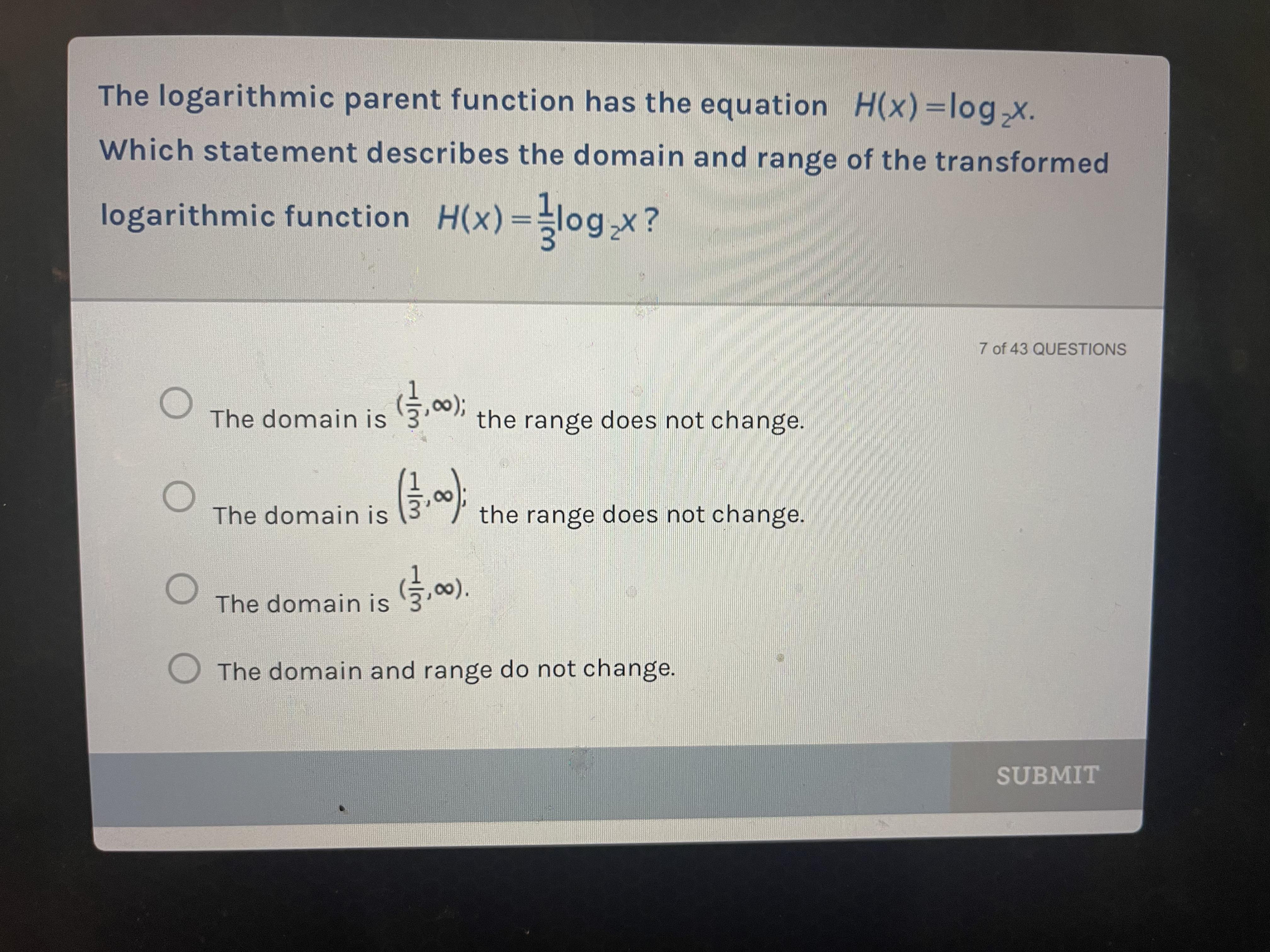 Solved The logarithmic parent function has the equation