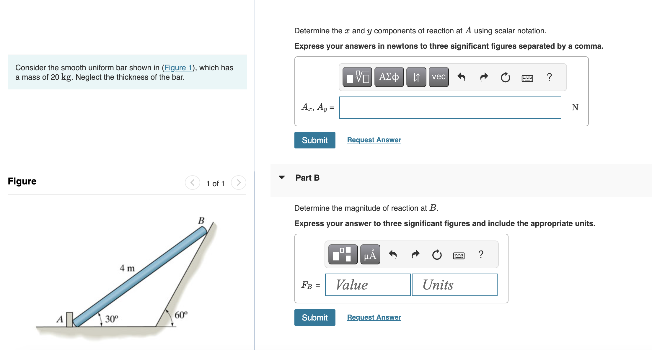 Solved Determine the x and y components of reaction at A | Chegg.com
