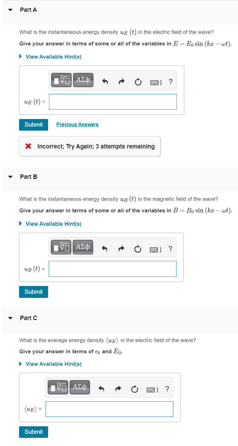 Solved Electromagnetic waves transport energy. This problem | Chegg.com