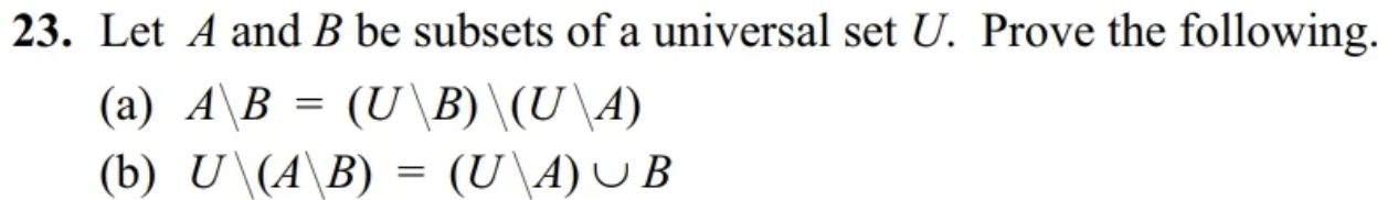 Solved 23. Let A And B Be Subsets Of A Universal Set U. | Chegg.com