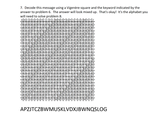 Solved 7. Decode this message using a Vigenere square and | Chegg.com