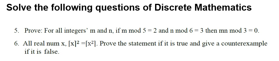 Solved Solve The Following Questions Of Discrete Mathematics | Chegg.com