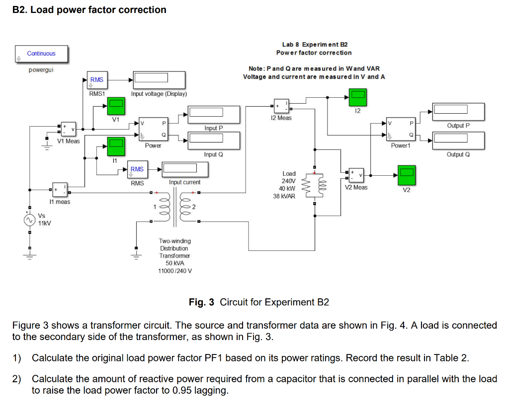 Solved B2. Load power factor correction Lab 8 Experiment B2