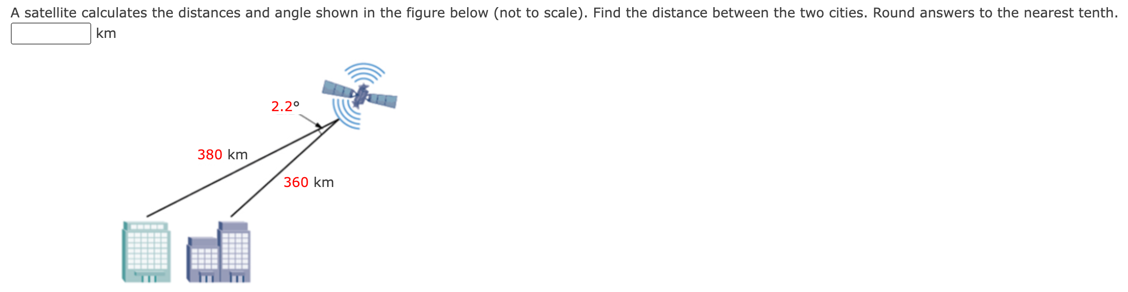 Solved A satellite calculates the distances and angle shown | Chegg.com