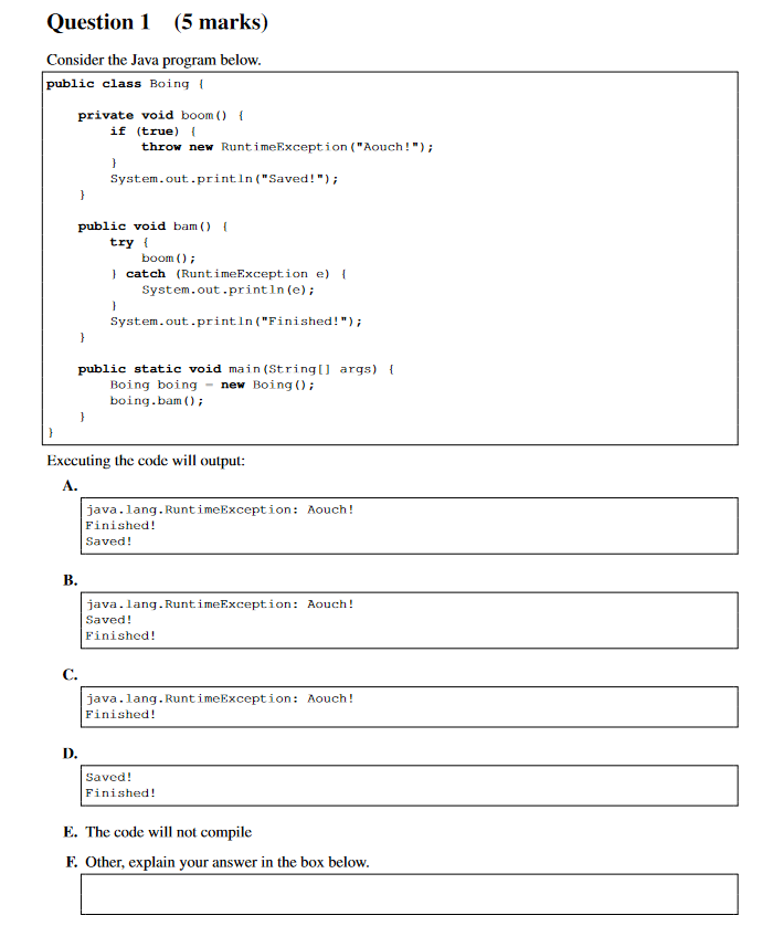 Solved Question 1 (5 marks) Consider the Java program below. | Chegg.com