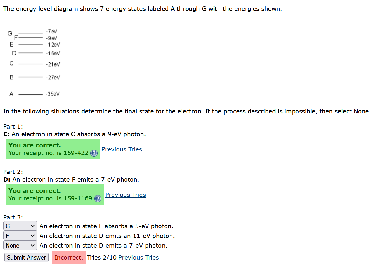 Solved The energy level diagram shows 7 energy states | Chegg.com