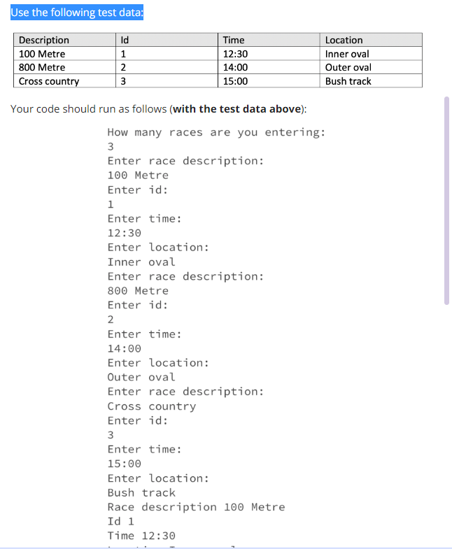 Solved Test : Race Use the scaffold code provided for this | Chegg.com