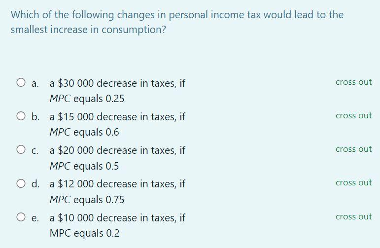 Solved Which of the following changes in personal income tax | Chegg.com