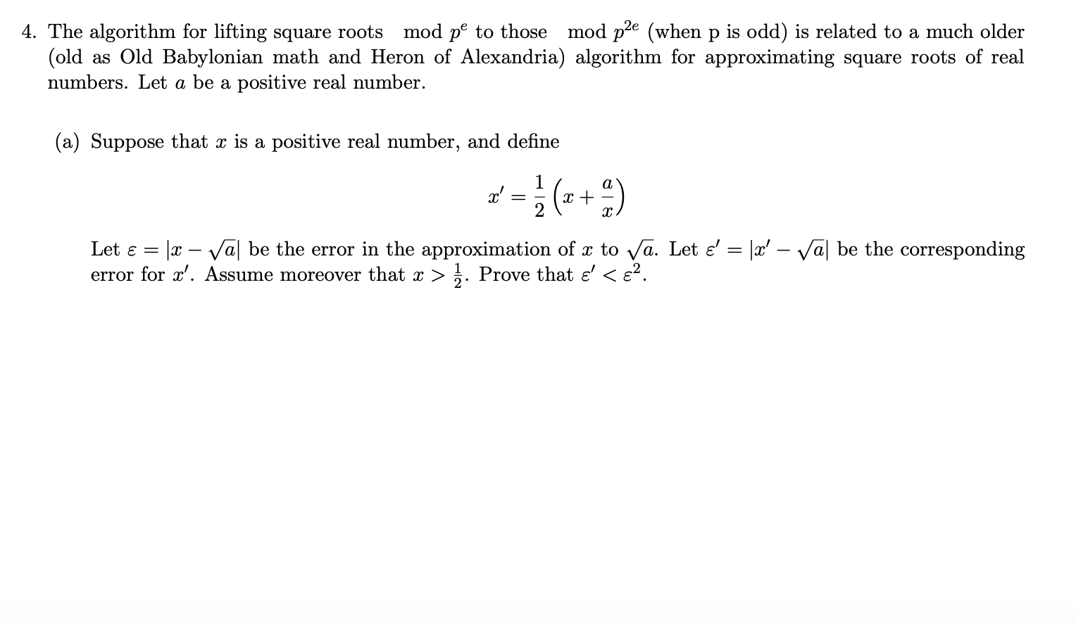 4. The algorithm for lifting square roots mod pe to | Chegg.com