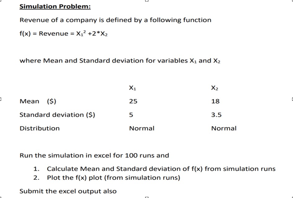 Simulation Problem: Revenue of a company is defined | Chegg.com