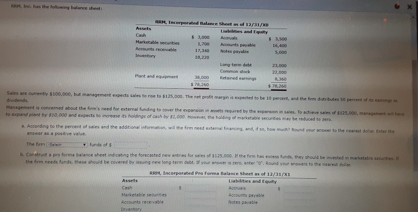 Solved RAM, Inc. has the following balance sheet: RRM, | Chegg.com