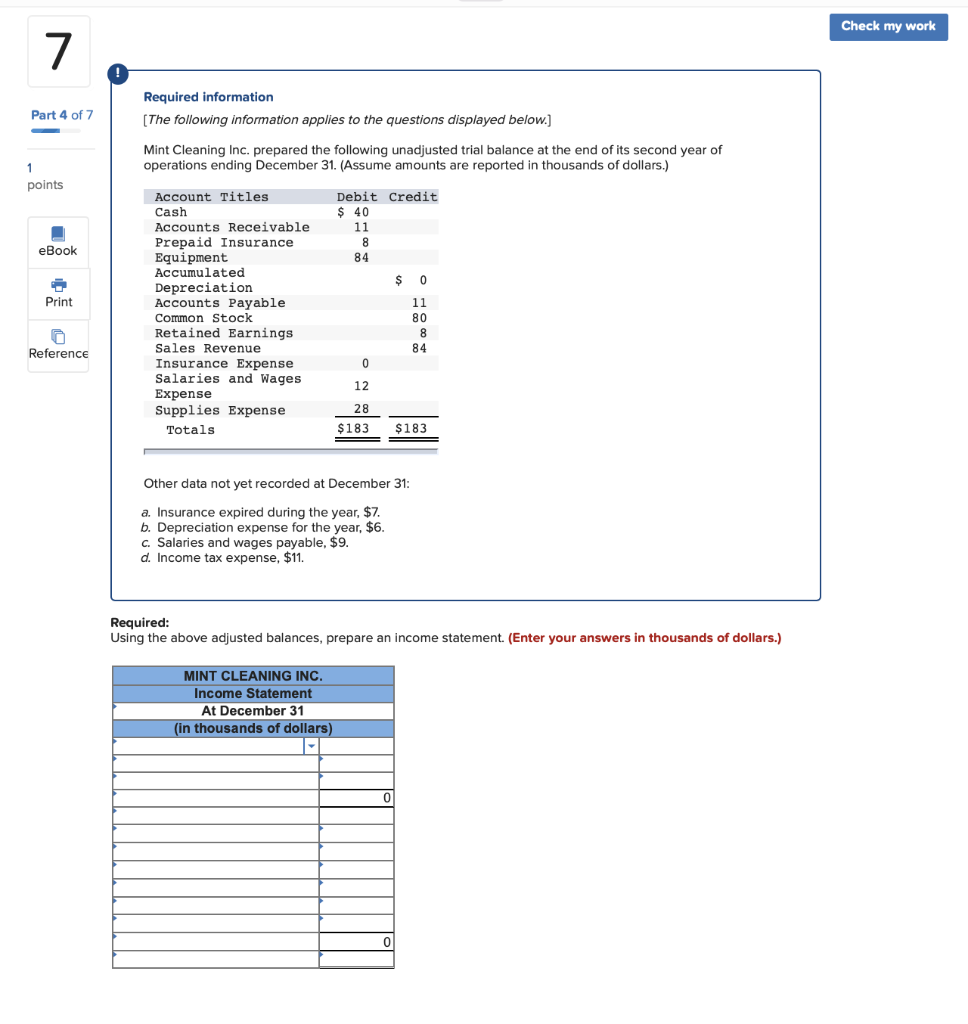 Solved Check my work Part 4 of 7 Required information (The | Chegg.com