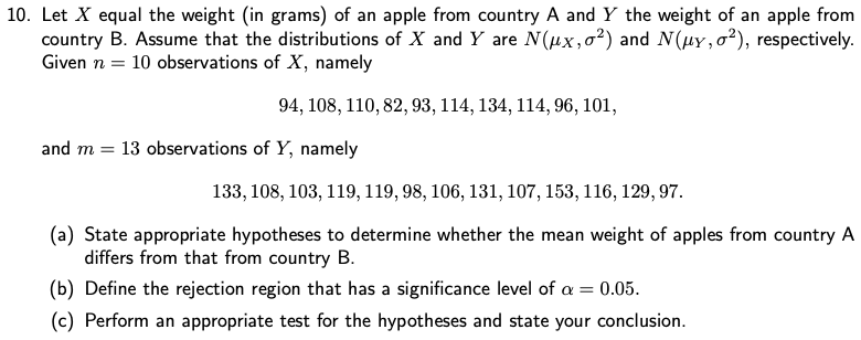 Solved 10. Let X equal the weight (in grams) of an apple | Chegg.com