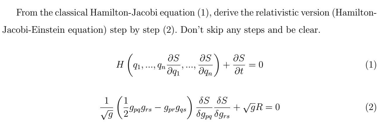 Solved From the classical Hamilton-Jacobi equation (1), | Chegg.com