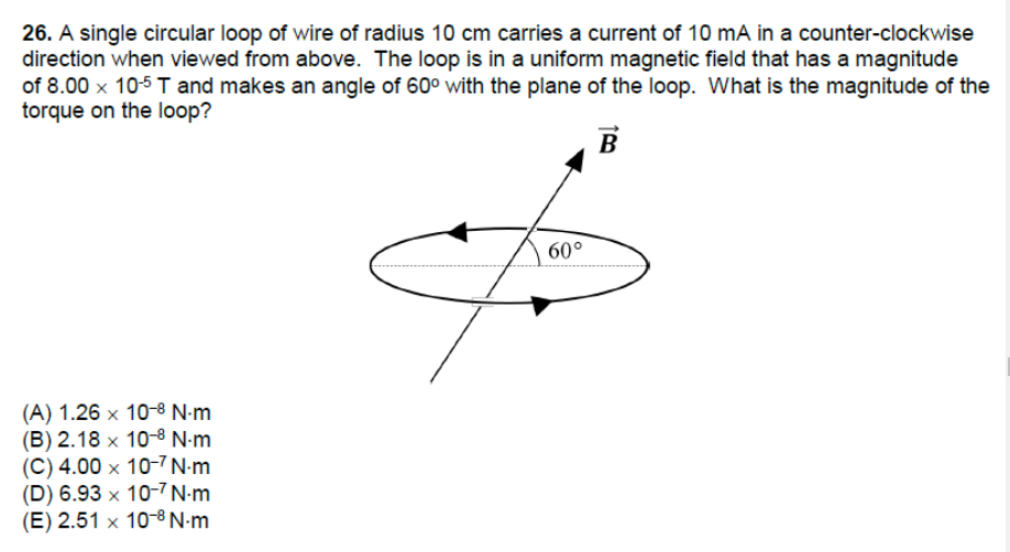 Solved 26. A single circular loop of wire of radius 10 cm