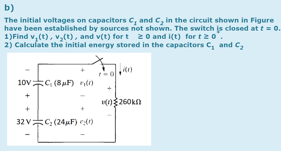 Solved b) The initial voltages on capacitors C, and C2 in | Chegg.com