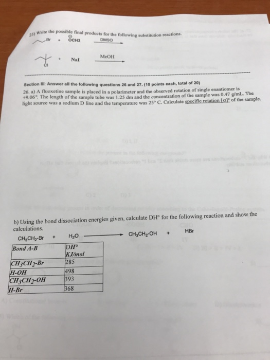 Solved write the possible final products for the following | Chegg.com