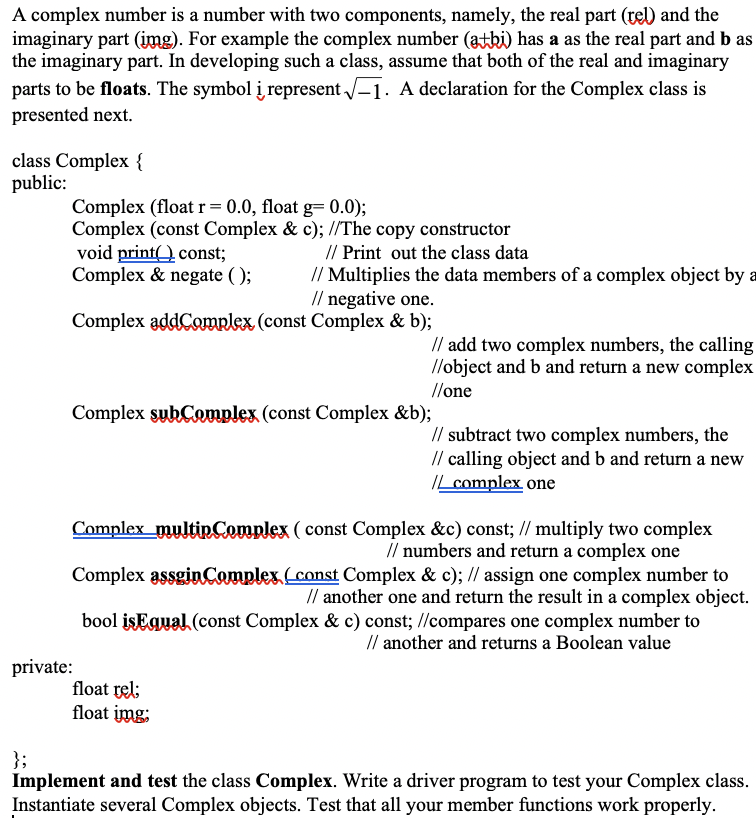 Solved A complex number is a number with two components, | Chegg.com