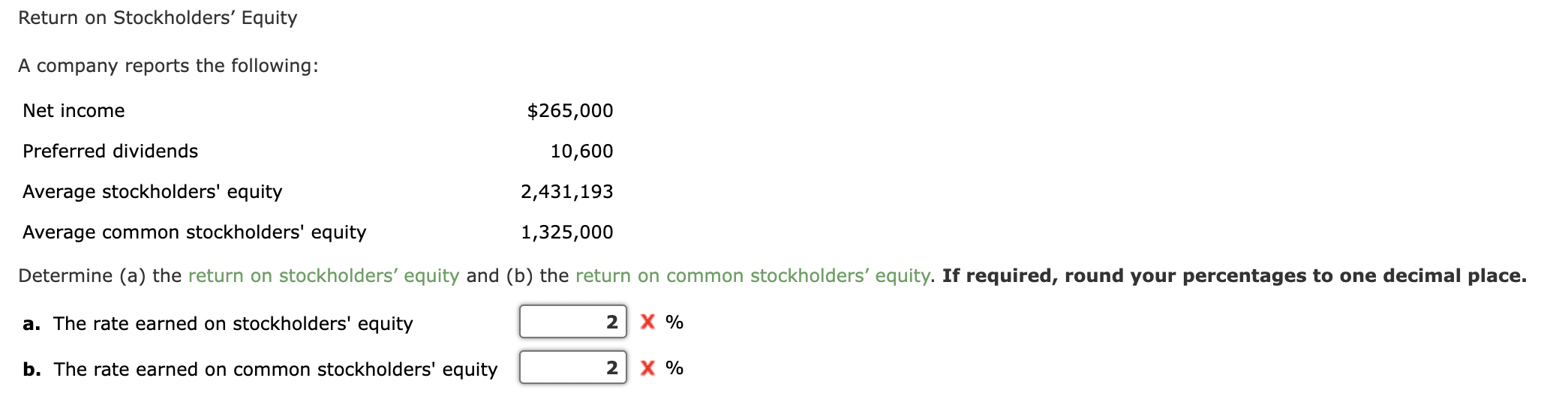 Solved Return on Stockholders' Equity A company reports the | Chegg.com