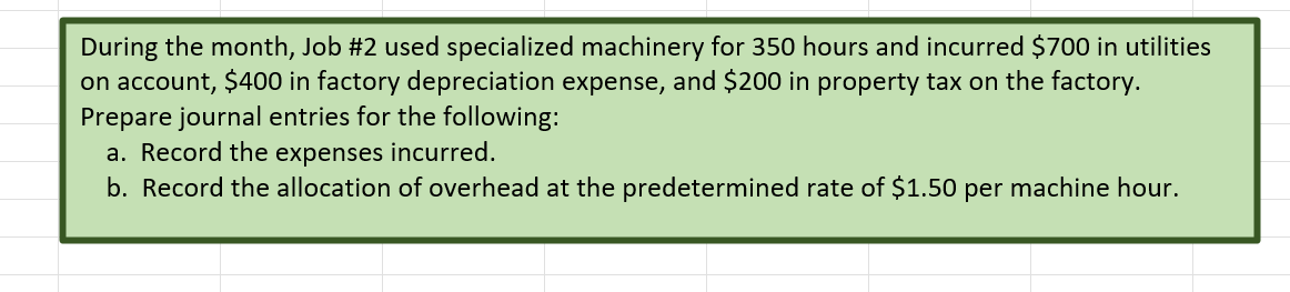 Solved During the month, Job #2 used specialized machinery | Chegg.com
