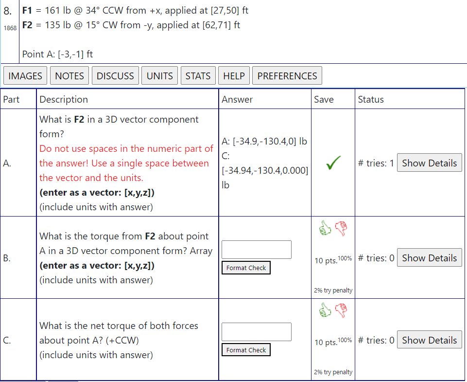 Solved 8. F1 = 161 lb @ 34° CCW from +x, applied at [27,50] | Chegg.com