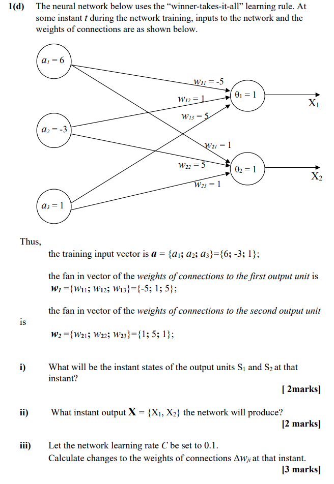 Solved 1(d) The neural network below uses the | Chegg.com