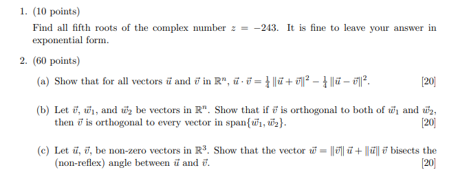 Solved 1. (10 points) Find all fifth roots of the complex | Chegg.com