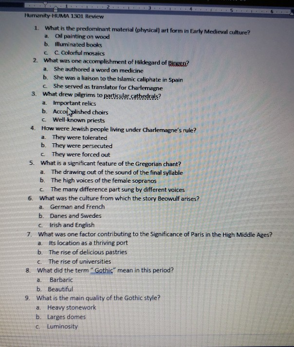 Solved HumanityHUMA 1301 Review 1. What is the predominant