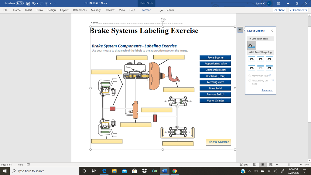 Solved AutoSave CH FILL IN BRAKE Name Picture Tools James CC | Chegg.com