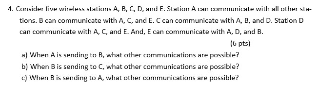 Solved 4. Consider Five Wireless Stations A, B, C, D, And E. | Chegg.com