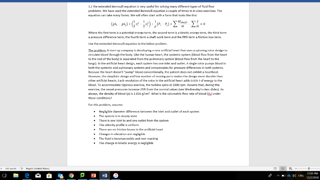 1 The Extended Bernoulli Equation Is Very Useful Chegg 1 the extended bernoulli equation is very useful chegg