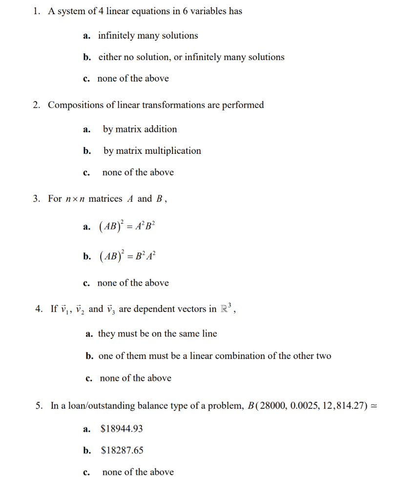 Solved 1. A system of 4 linear equations in 6 variables has | Chegg.com