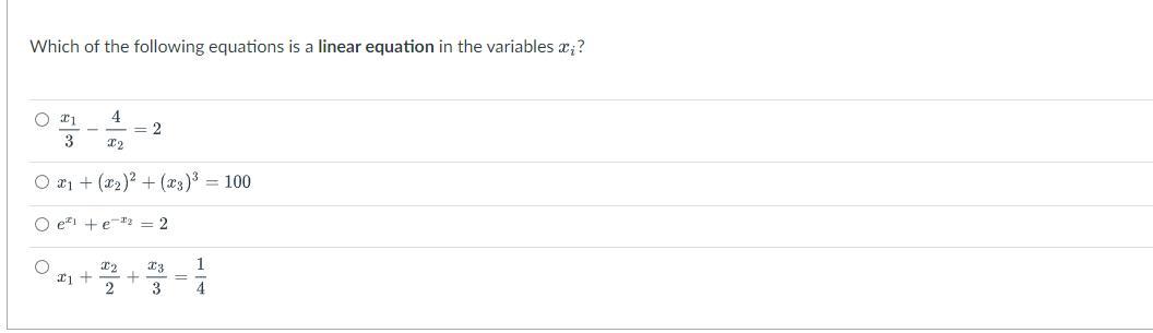 Solved Which of the following equations is a linear equation | Chegg.com