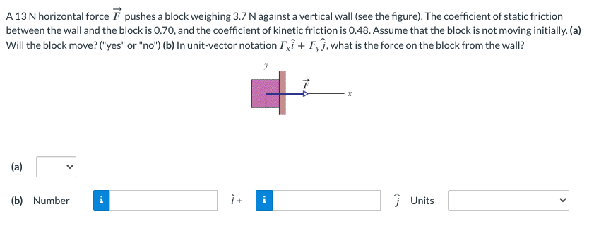 Solved A 13 N Horizontal Force F Pushes A Block Weighing 3.7 | Chegg.com