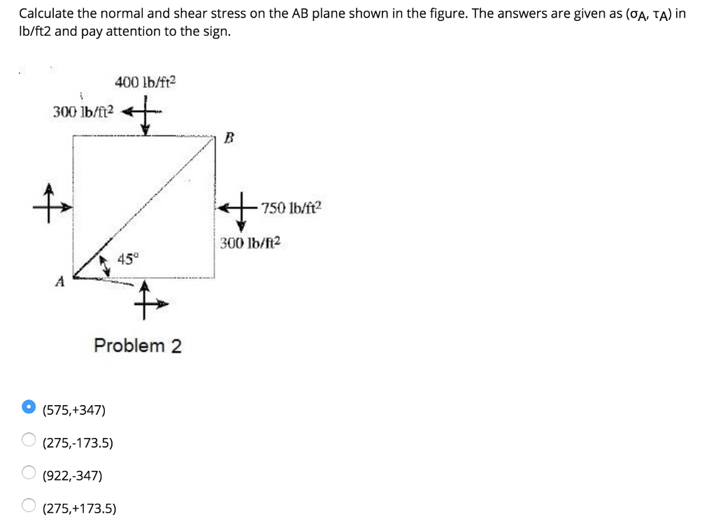 Solved Calculate the normal and shear stress on the AB plane | Chegg.com