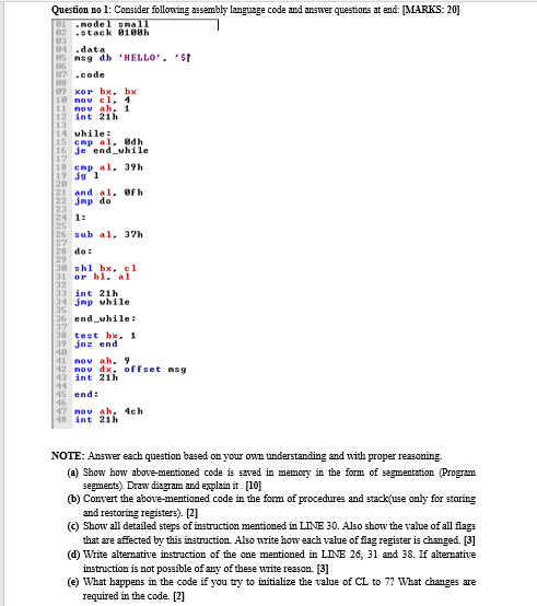 Question no 1: Consider following assembly language | Chegg.com