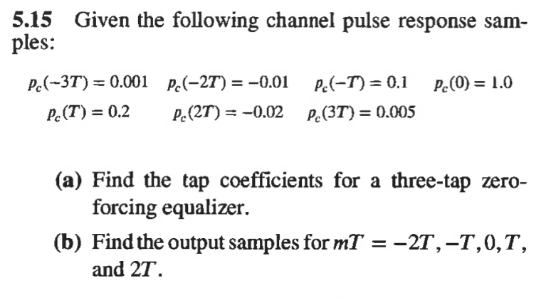 Solved 5.15 Given the following channel pulse response sam- | Chegg.com