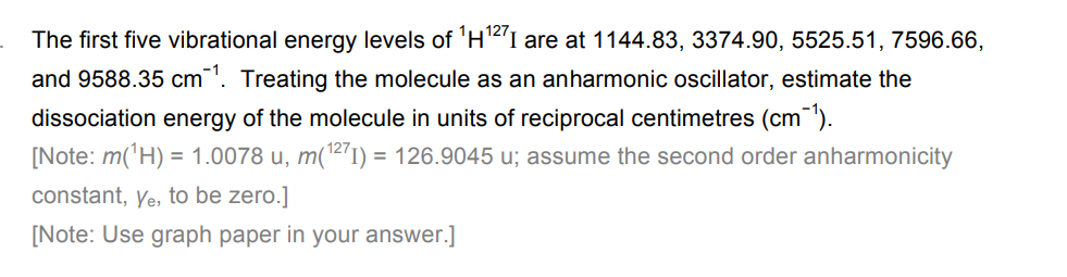 Solved The first five vibrational energy levels of 1H127I | Chegg.com