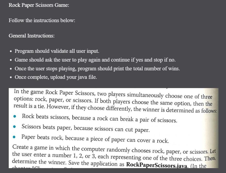 Solved Rock Paper Scissors Game: Follow the instructions | Chegg.com