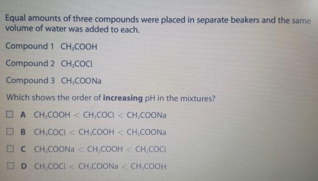 Solved Equal amounts of three compounds were placed in | Chegg.com