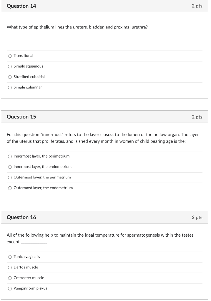 Solved Question 14 2 pts What type of epithelium lines the | Chegg.com