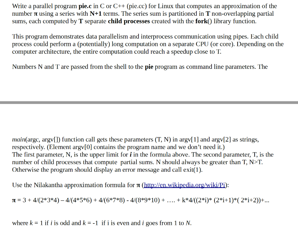 Write a parallel program pie.c in C or C++ (pie.cc) | Chegg.com