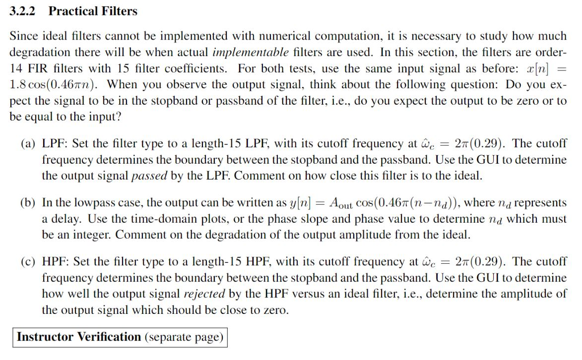 3.2.2 Practical Filters Since ideal filters cannot be | Chegg.com