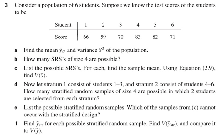 Solved 3 Consider a population of 6 students. Suppose we | Chegg.com